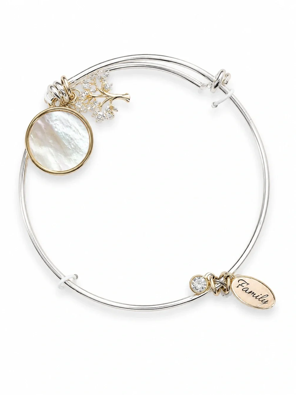 Family Forever Expandable Charm Bracelet Tree Life Mother of Pearl Silver Gold